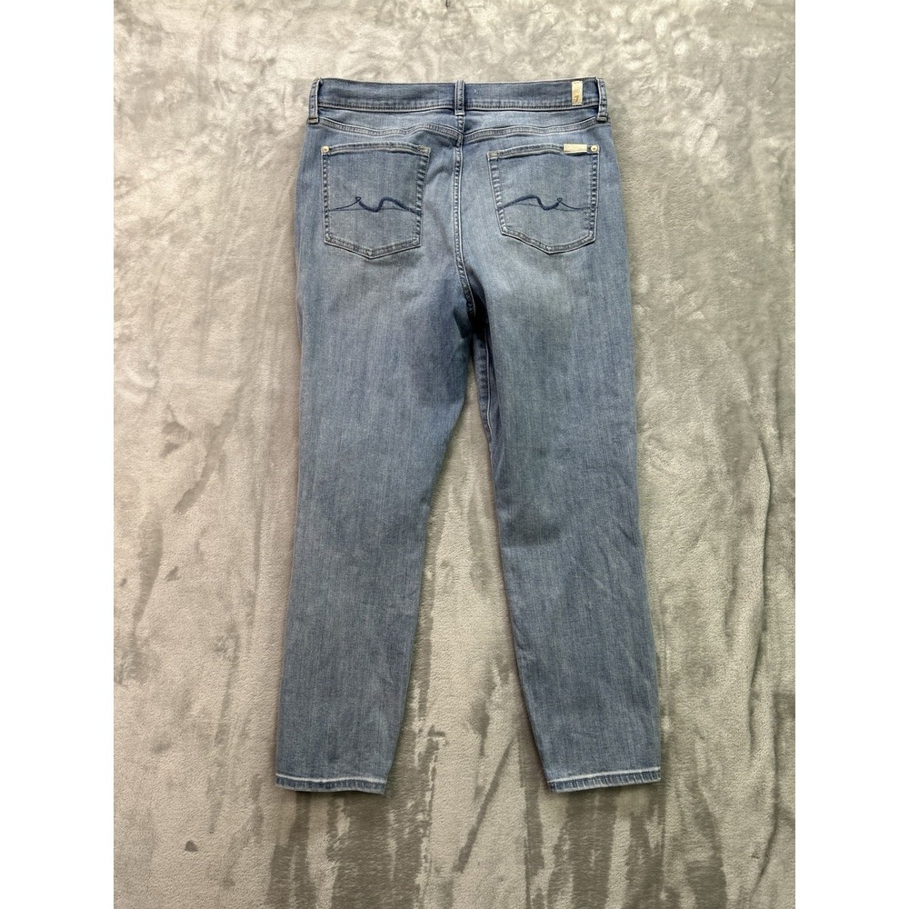 7 For All Mankind Women's High Rise Skinny Jeans Blue Med Wash Stretch Size 32